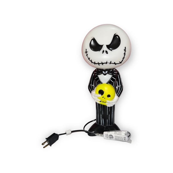 14" Lighted Jack Skellington Blow Mold with Green Skull - Picture 2 of 11